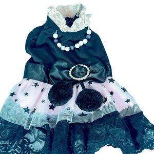 Party dress for dog with pearl necklace